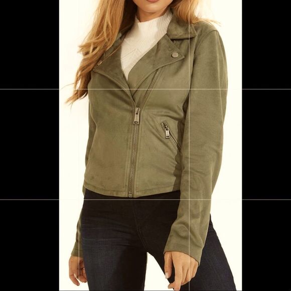 GUESS Suede Olive Army Or Hunter Green Adelaide Moto Jacket - Picture 1 of 4
